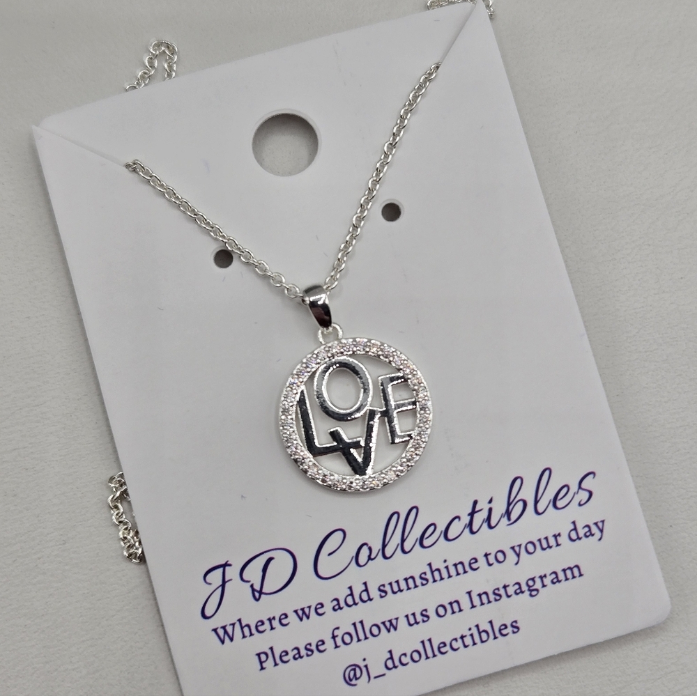 Swarovski Elements Silver Love Necklace Made w Swarovski Crystals